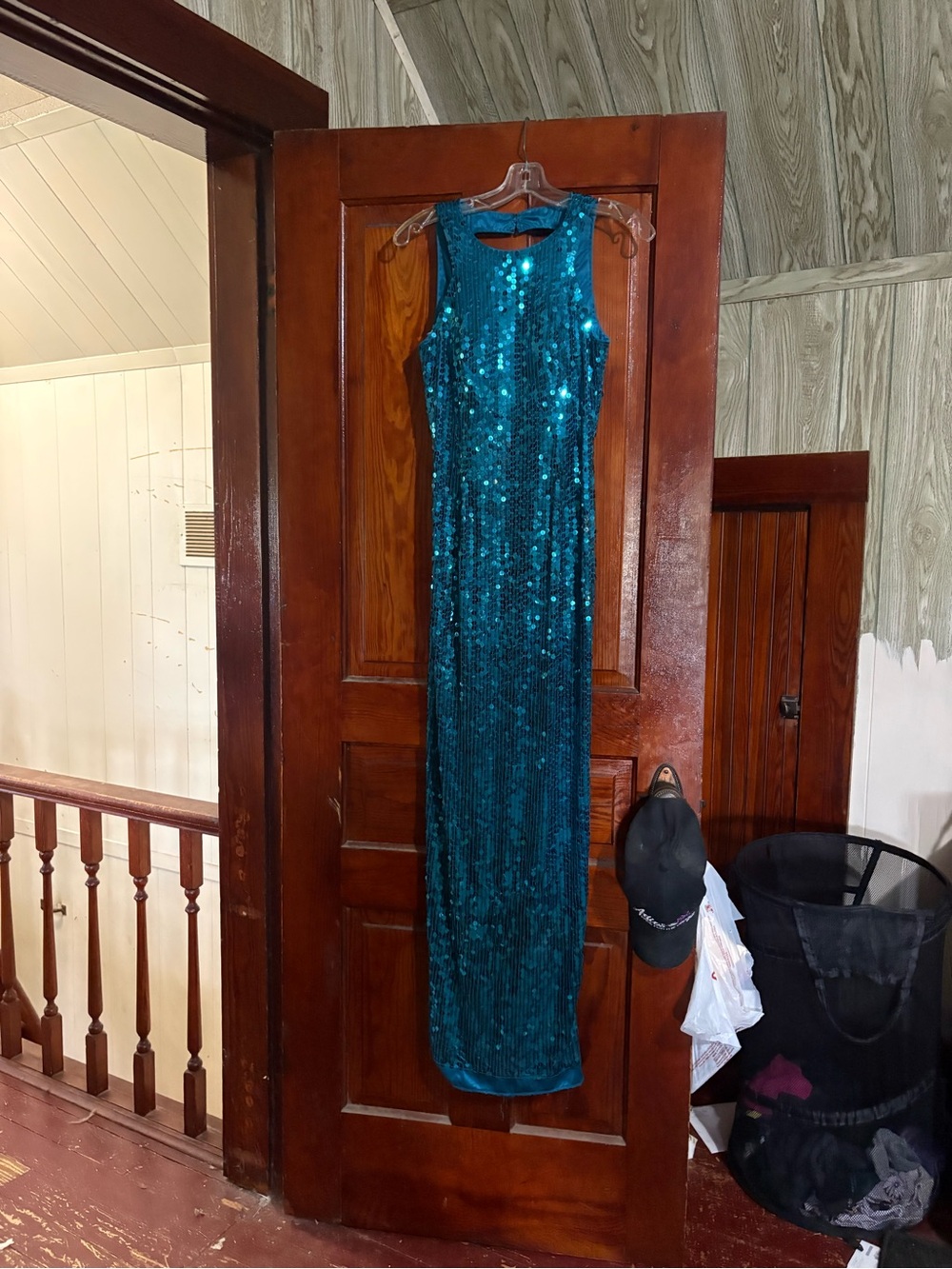 Vintage Adrianna Papell Teal Sequin Maxi Dress